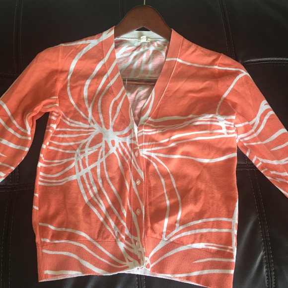 J crew leaf flower crop v neck cardigan orange - Picture 4 of 11